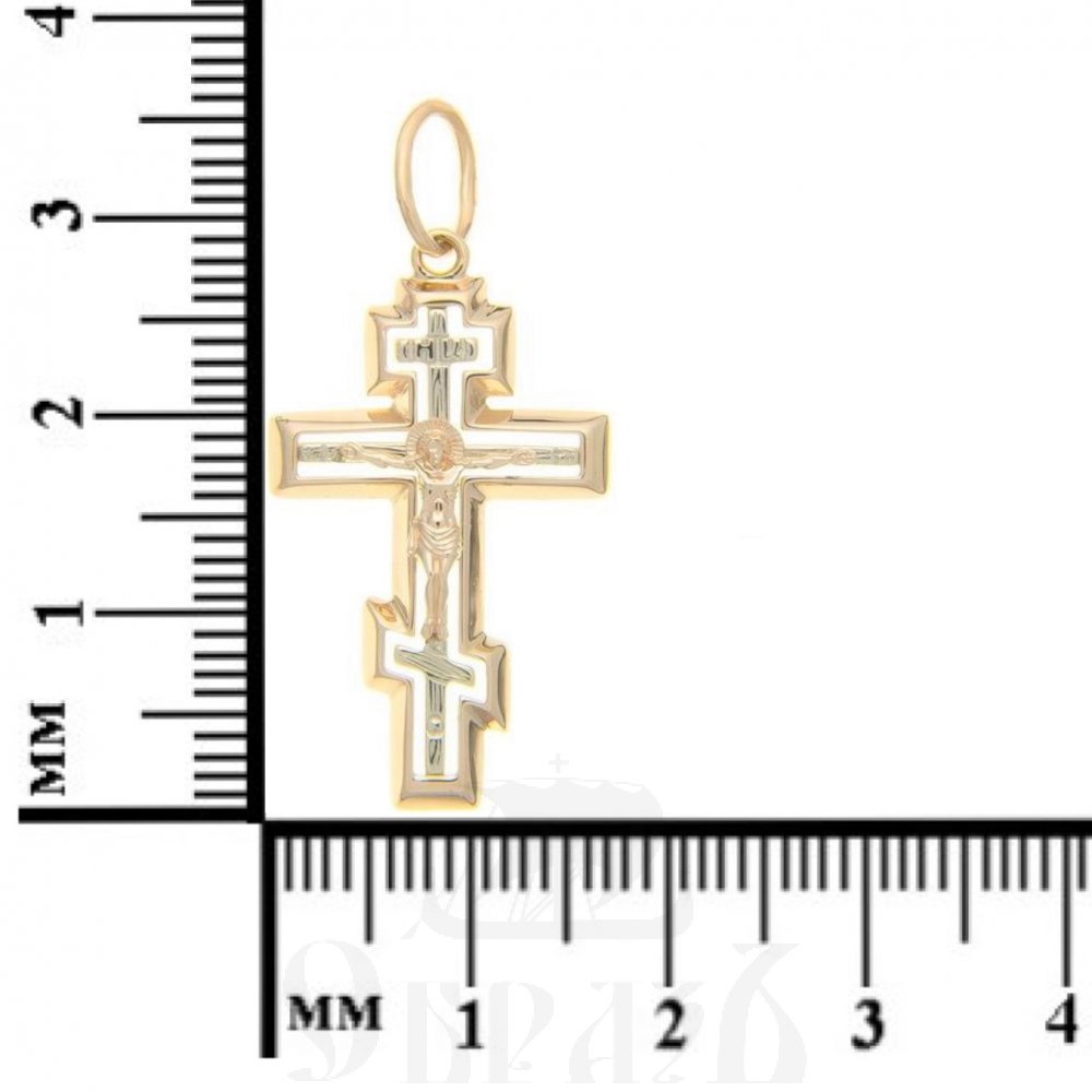 золотой восьмиконечный крест с молитвой "спаси и сохрани", 585 проба желтого и белого цвета (арт. п10034-з5жб)