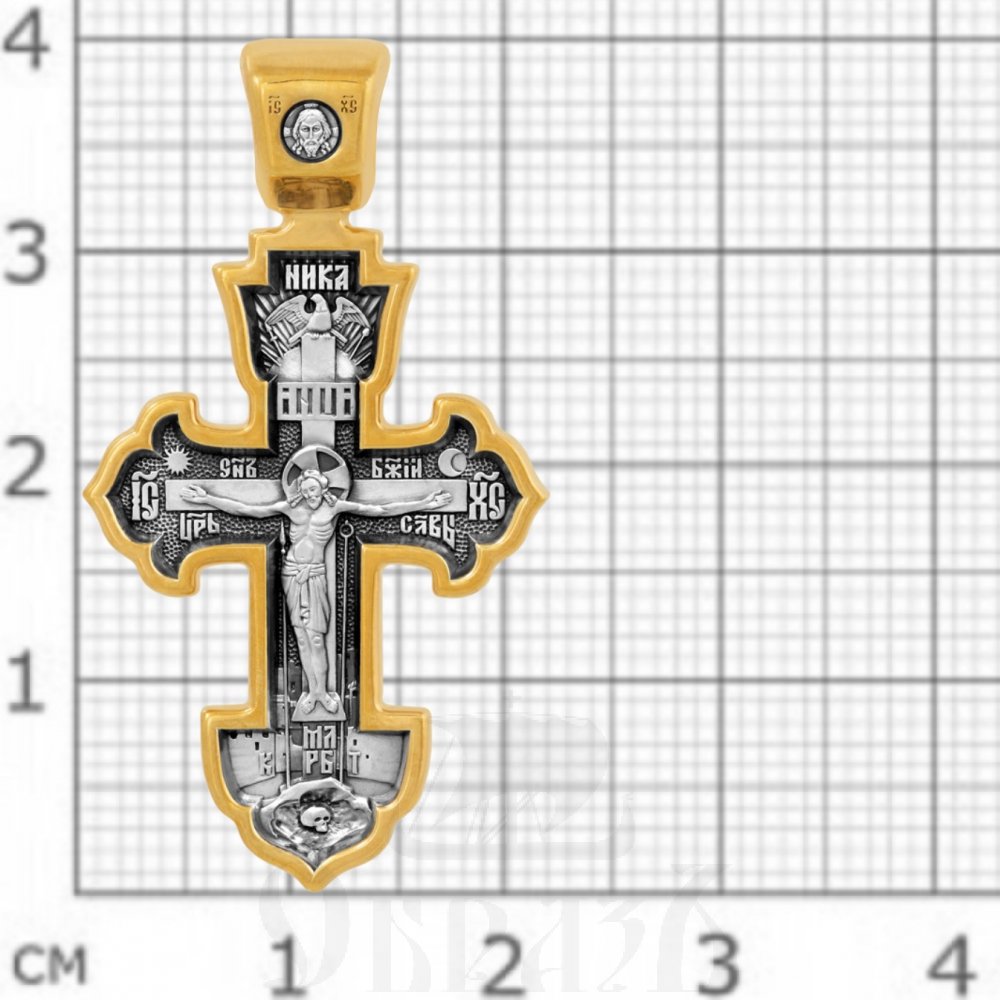 крест «распятие. сергий радонежский. молитва кресту», серебро 925 проба с золочением (арт. 101.508-п)