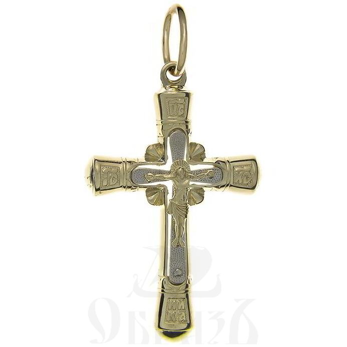 золотой крест с молитвой "спаси и сохрани", 585 проба желтого и белого цвета (арт. п10031-з5жб)
