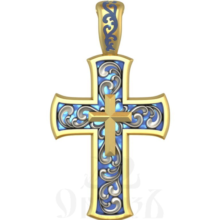 крест с молитвой «спаси и сохрани», серебро 925 проба с золочением и витражной эмалью (арт. 19.015)