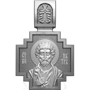 нательная икона св. апостол петр, серебро 925 проба с родированием (арт. 06.083р)