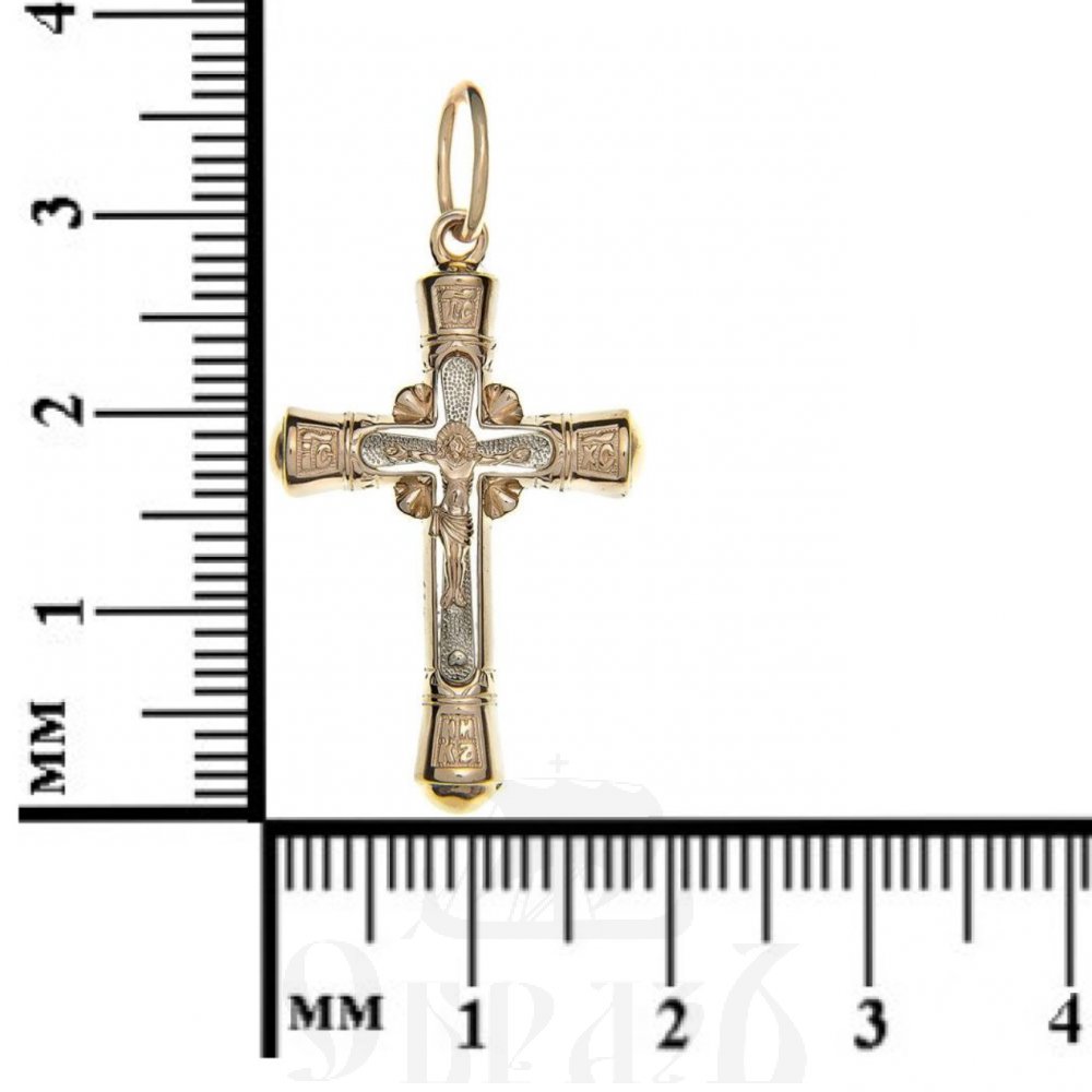 золотой крест с молитвой "спаси и сохрани", 585 проба красного и белого цвета (арт. п10031-з5кб)