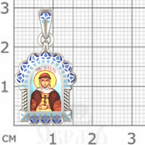 нательная икона святая равноапостольная княгиня ольга, серебро 925 проба с родированием и эмалью (арт. 20.032р)