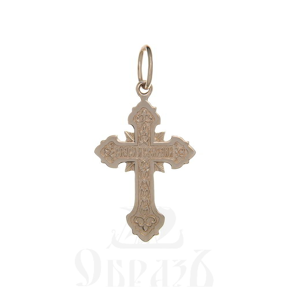 золотой крест с молитвой "спаси и сохрани", 585 проба красного и белого цвета (арт. п10114-з5кб)