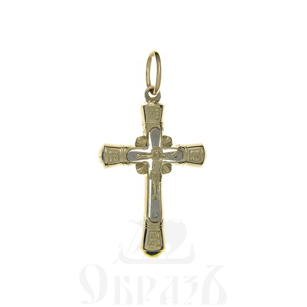 золотой крест с молитвой "спаси и сохрани", 585 проба желтого и белого цвета (арт. п10031-з5жб)